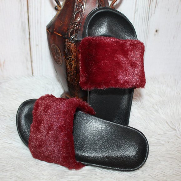 Faux Fur Open-Toe Slides - Picture 1 of 9